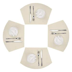 17.7 in x 11.8 in. Beige, White Wedge Placemats Woven Vinyl Indoor/Outdoor Table Mats Set of 4