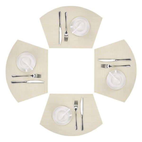Afoxsos 17.7 in x 11.8 in. Beige, White Wedge Placemats Woven Vinyl Indoor/Outdoor Table Mats Set of 4
