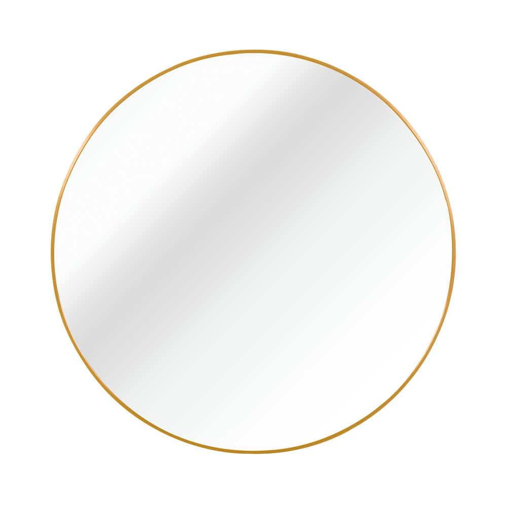 Gold Round Mirror 42 Inch Large Wall Mirror Brush Metal Frame Mirror for Ba