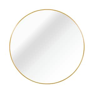 Gold Round Mirror 42 Inch Large Wall Mirror Brush Metal Frame Mirror for Bathroom Living Room Decor Entryway