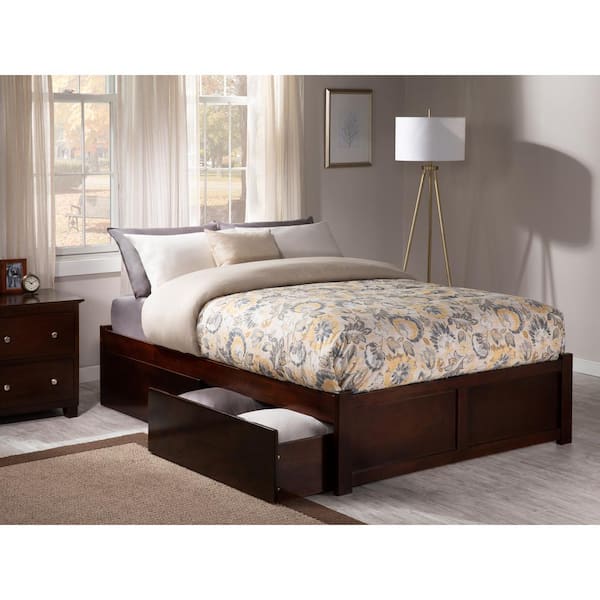 AFI Concord Walnut Full Platform Bed with Flat Panel Foot Board and 2-Urban Bed Drawers