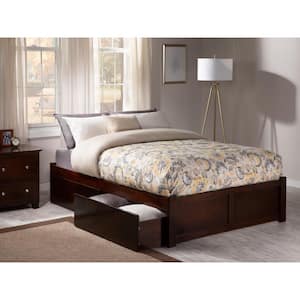 Concord Walnut King Platform Bed with Flat Panel Foot Board and 2-Urban Bed Drawers