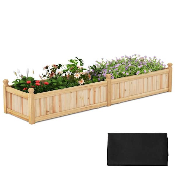 Wood Raised Garden Bed Outdoor Rectangular Planter Box with Drainage Holes Natural