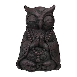 17 in. Dark Gray Meditating Buddha Owl Outdoor Garden Statue