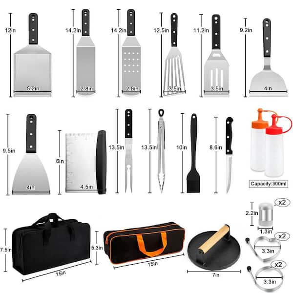 Joyfair Griddle Accessories Set of 18, Stainless Steel Flat Top Grilling  Accessory Outdoor Camping BBQ Cooking Tools, with Grill Spatulas, Scraper