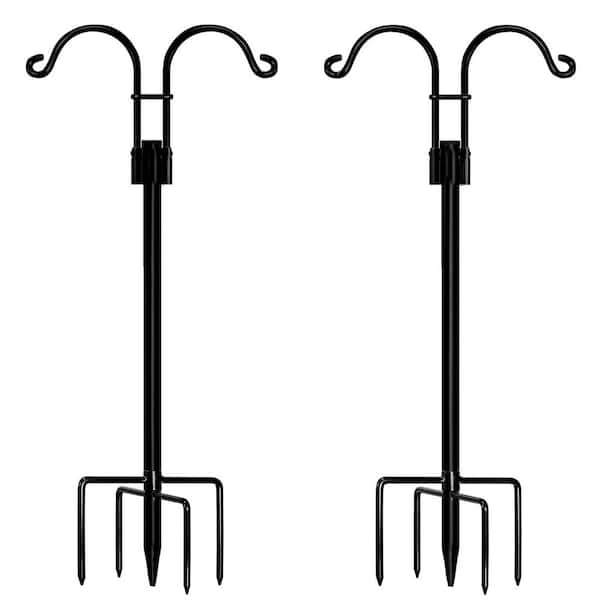 Unbranded 76 in. Heavy Duty Metal Double Shepherds Hooks with 5 Prongs Base for Hanging Plant, Lantern, Hummingbird Feeder 2-Pack