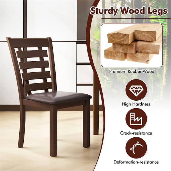 Costway Brown Wood Upholstered Seat and Rubber High Back Dining