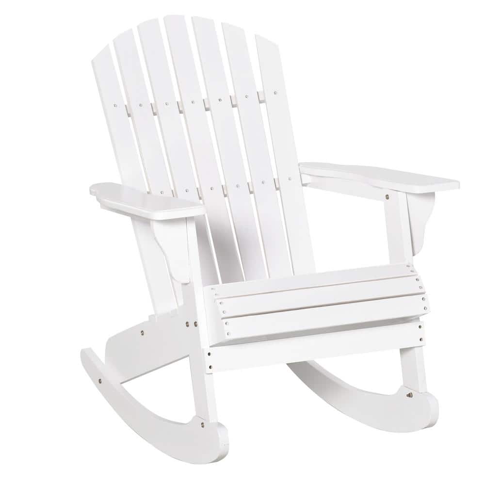 White Wooden Adirondack Rocking Chair with Arms for Outdoor