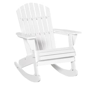 Rustic Wooden Adirondack Rocking Chair Outdoor Lounge Chair Fire Pit Seating with Slatted Wooden Design, White