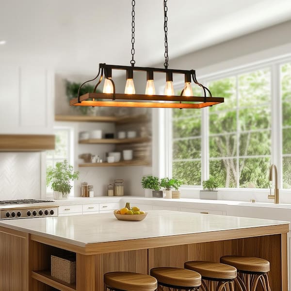 YANSUN Rustic 5-Light Kitchen Island and Dining Room Light