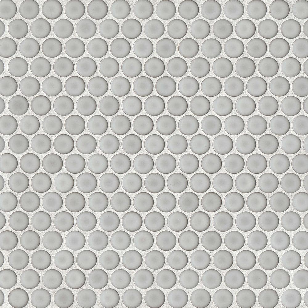 Dove Grey Glossy Porcelain Penny Round Mosaic Tile 12" x 12"