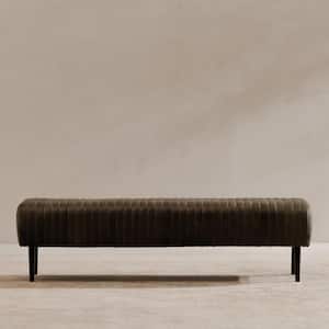Elton Charred Olive 59 in. Leather Bench with Matte Brass Iron Legs