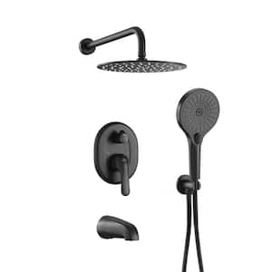 Single Handle 3-Spray 10 in. Tub and Shower Faucet 1.8 GPM in Matte Black Valve Included