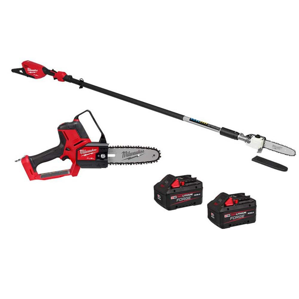 Milwaukee M18 Fuel 18-Volt Lith-Ion Brushless 8 in. Hatchet Pruning Saw M18 FUEL Telescoping Pole Saw, 2 M18 Forge 8.0 Ah Battery