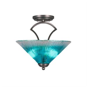 Cleveland 12 in. Graphite Semi-Flush with Teal Crystal Glass Shade