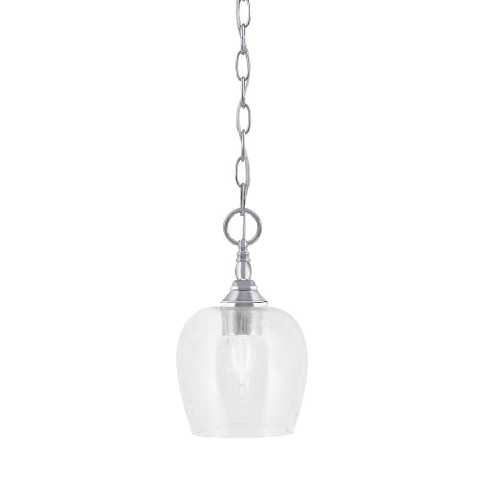 Elva 100-Watt 1-Light Chrome Shaded Pendant Light with 6 in. Clear Bubble G