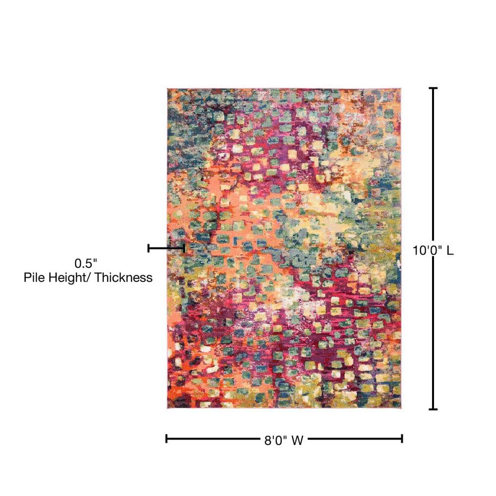 Pink and Multicolor 8' x 10' Geometric Synthetic Area Rug