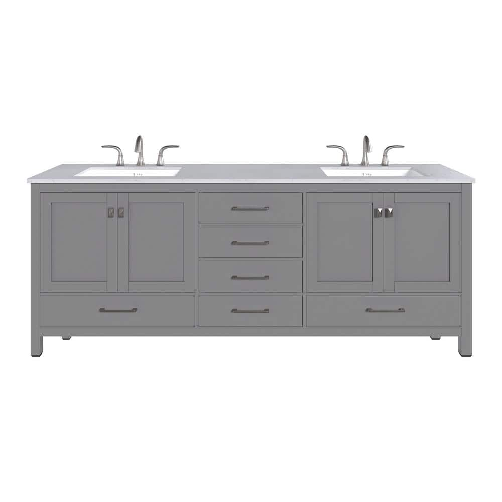 Aberdeen 84 in. W. x 22 in. D x 34 in. H Double Bath Vanity in Gray with White Carrara Quartz Top and White Sinks -  Eviva, EVVN412-84GR-Q