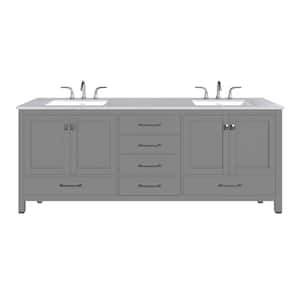 Aberdeen 84 in. W. x 22 in. D x 34 in. H Double Bath Vanity in Gray with White Carrara Quartz Top and White Sinks