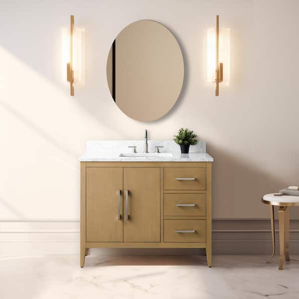 42 in. W x 22 in. D x 34 in. H Single Sink Bathroom Vanity Cabinet in Natural Oak with Engineered Marble Top