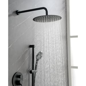 12 in. 3-Spray Patterns Dual Wall Mount Rain Fixed and Handheld Shower Head 2.5 GPM with 3 Body Jets in Matte Black