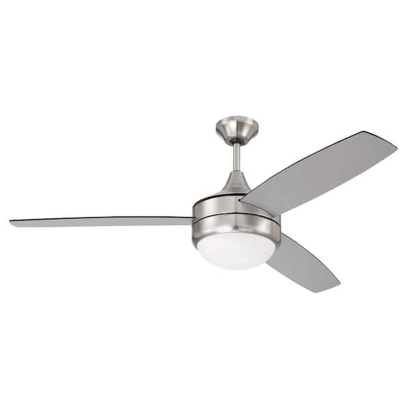 CRAFTMADE Phaze II 52 in. Indoor Brushed Nickel Finish Ceiling Fan, Integrated Single Light Kit & 4-Speed Wall Control Included