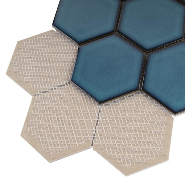 ゥため MOLOVO Porcetile Crystal Blue 10.08 in. x 11.64 in. Hexagon
