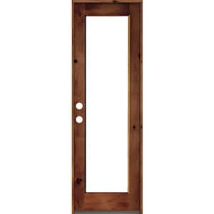 30 in. x 96 in. Rustic Knotty Alder Wood Clear Full-Lite Red Chestnut Stain Right Hand Inswing Single Prehung Front Door