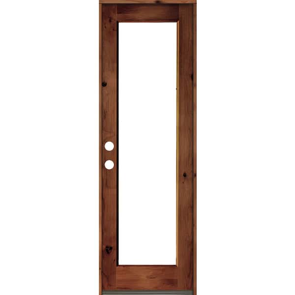 Krosswood Doors 30 in. x 96 in. Rustic Knotty Alder Wood Clear Full-Lite Red Chestnut Stain Right Hand Inswing Single Prehung Front Door