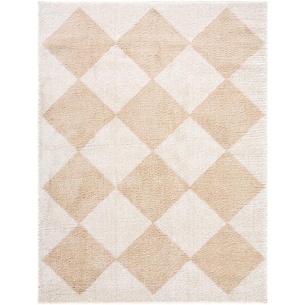 Fossay Shag Beige 8 ft. x 10 ft. Modern Indoor Area Rug