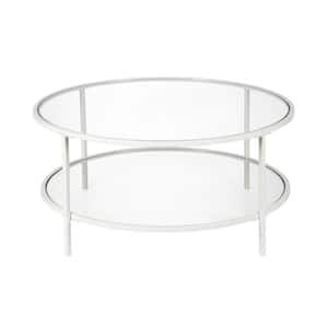 Sivil 36 in. White Round Glass Top Coffee Table with Shelf