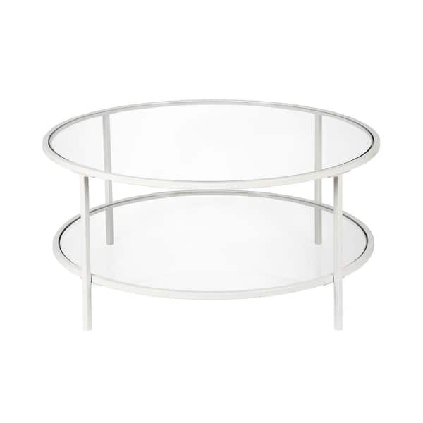 Meyer&Cross Sivil 36 in. White Round Glass Top Coffee Table with Shelf