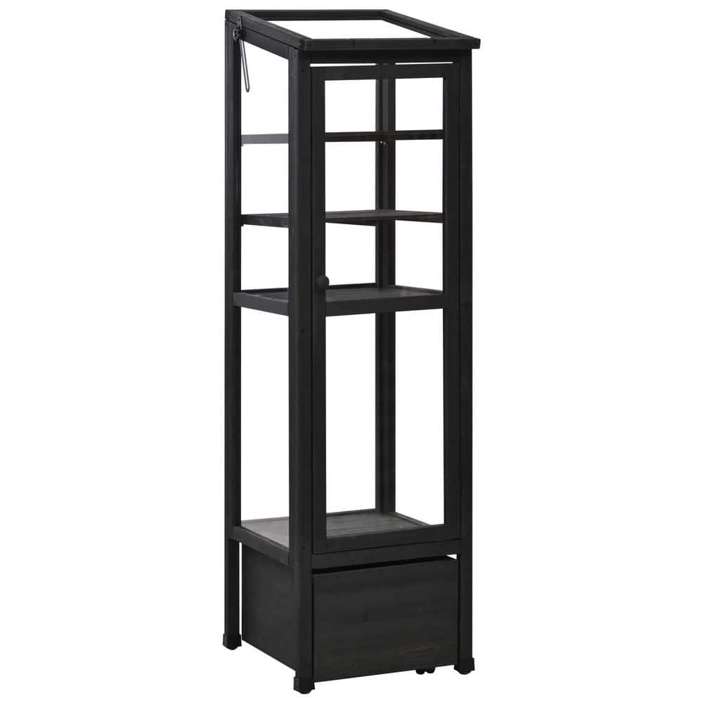18.1 in. W x 19.7 in. D x 62.4 in. H Portable Black Outdoor Wood Greenhouse