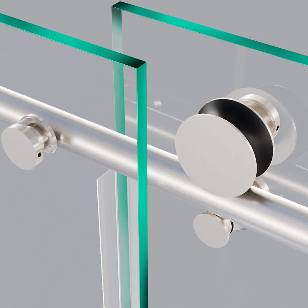 Eclipse Brushed Nickel Frameless Sliding Shower Door with Clear Glass