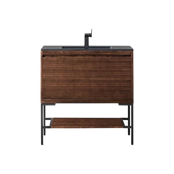 Mantova 35.4 in. W x 18 in. D x 36 in. H Single Bathroom Vanity Mid-Century Walnut with Engineered Composite Stone Top