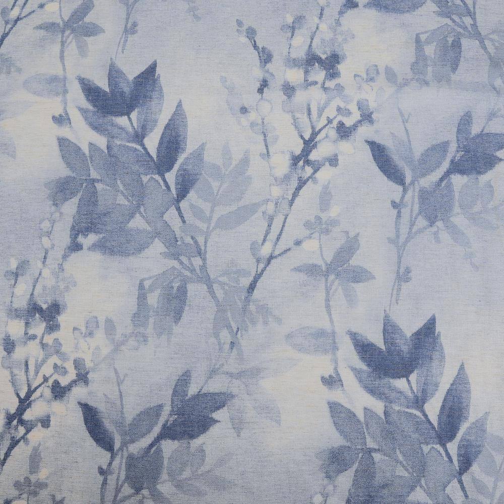 Hilary Blue Watercolor Floral Linen Blend Curtain Panel