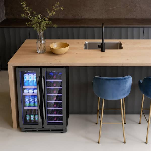 24 in. Dual Zone 21-Bottles and 88-Cans Undercounter Beverage Refrigerator Cooler Fridge in Black, UV-Protected
