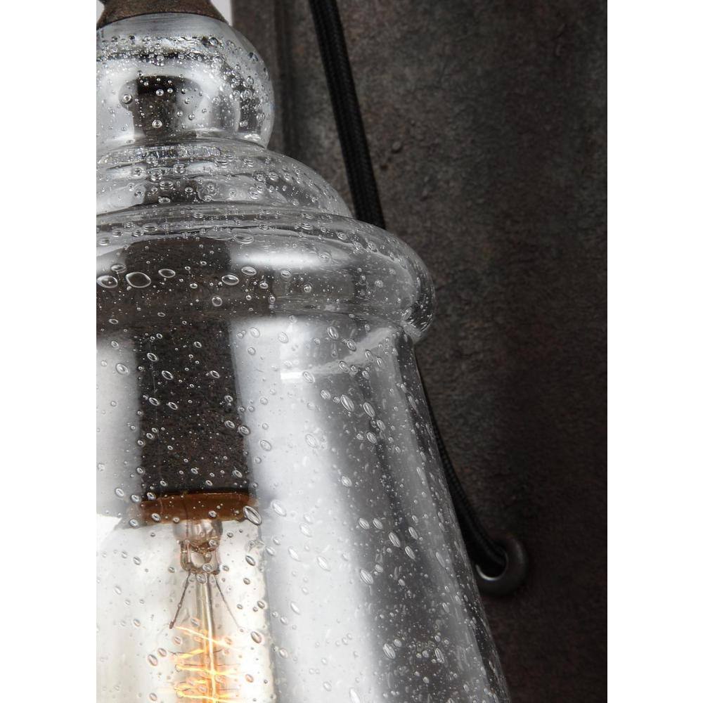 Dark Weathered Iron Dimmable Industrial Wall Sconce with Clear Seeded Glass Shade