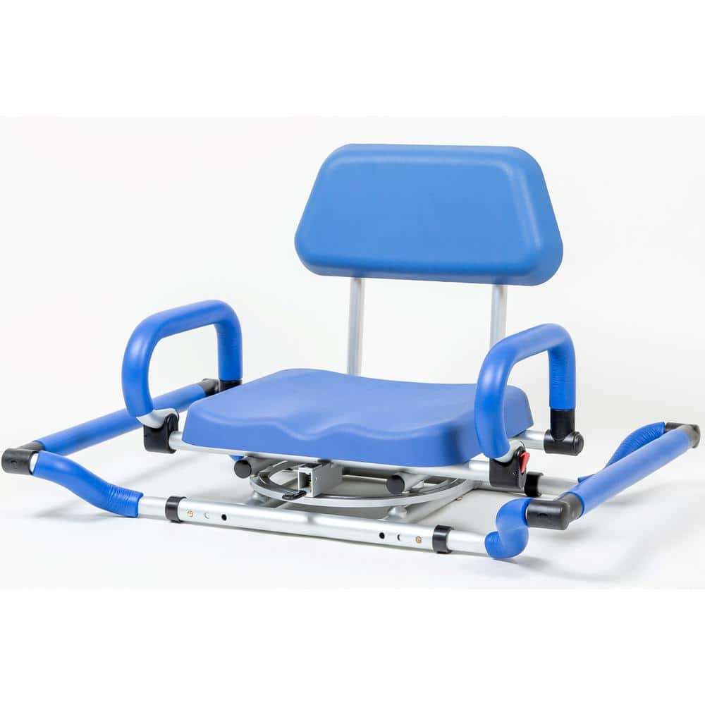 Blue Plastic Swivel Tub-Mounted Shower Chair with Padded Seat