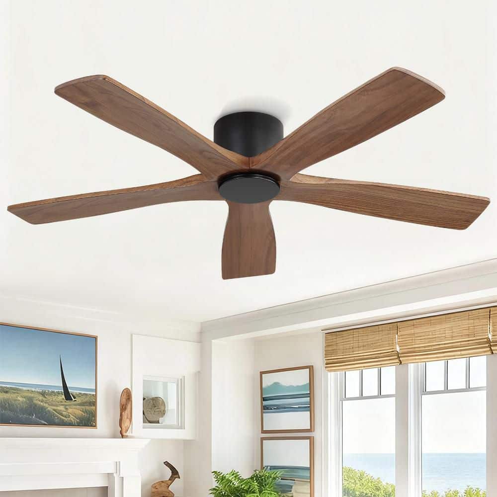 48 in. 5-Soild Wood Charcoal Wood Grain Blades Dc Motor Indoor Flush Mount Black Standard Ceiling Fan with Remote price history on PriceWatchPro