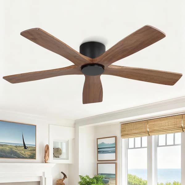 48 in. 5-Soild Wood Charcoal Wood Grain Blades Dc Motor Indoor Flush Mount Black Standard Ceiling Fan with Remote