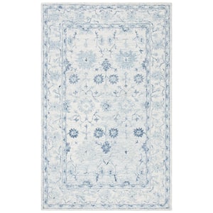 Micro-Loop Blue/Ivory 5 ft. x 8 ft. Border Floral Area Rug