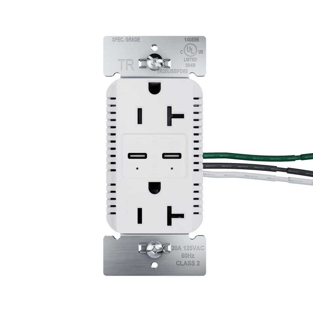 20A Tamper Resistant 65W Commercial Grade Power Delivery USB Type C Duplex Outlet White price history on PriceWatchPro