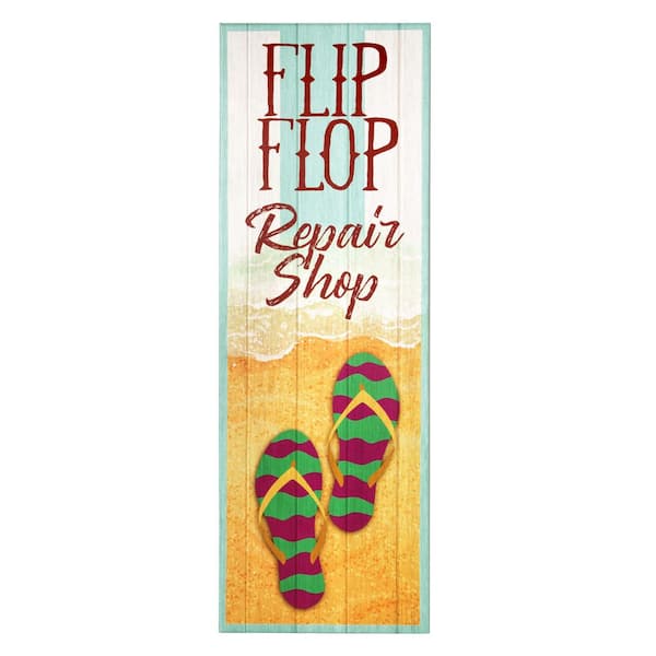 American Art Decor Outdoor Canvas Wall Art, Flip Flop Repair Shop Beach Design for Patio, Porch & Backyard, 16 in. x 48"