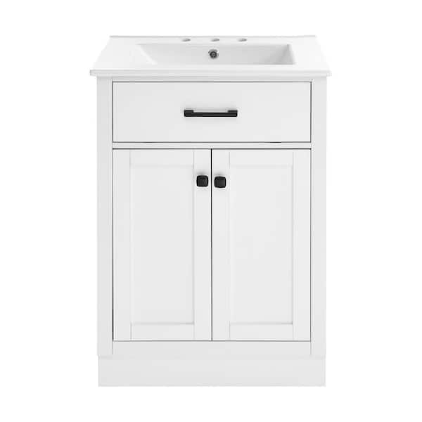 Burdon 24 in. Bathroom Vanity in White with White, 3-Hole Ceramic Sink Top