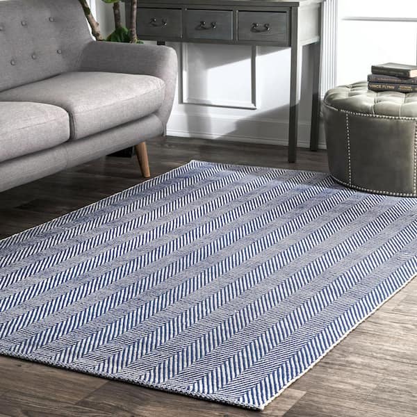 Kimberely Casual Striped Navy 10 ft. x 14 ft. Area Rug