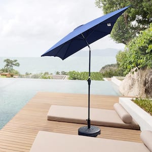 9 ft. x 6 ft. Rectangular Steel Market Tilt Patio Umbrella in Navy Blue Outside Table Umbrella with Crank for Lawn Deck