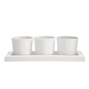 Trio Flight Small 14 in. Vanilla Bean 3 Plastic Planter Pots with Saucer Tray