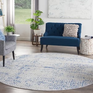 Whimsicle Gray Blue 8 ft. Abstract Contemporary Round Area Rug