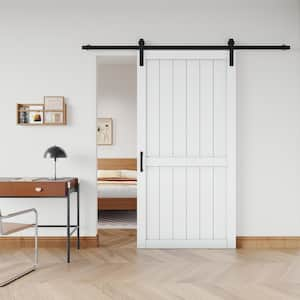 42 in. x 84 in. White Paneled H Style White Primed MDF Sliding Barn Door with Hardware Kit